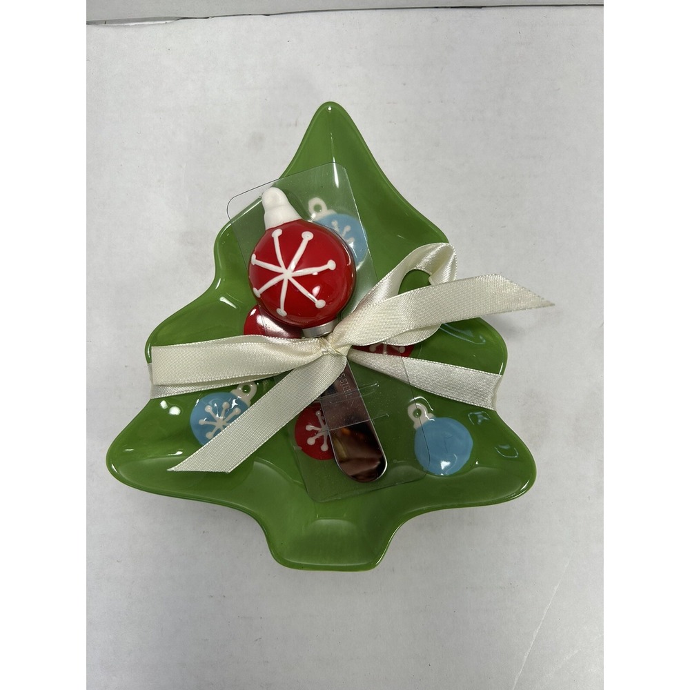 Hallmark‎ Christmas Tree snack plate with knife 7"x 6" x 3/4" New